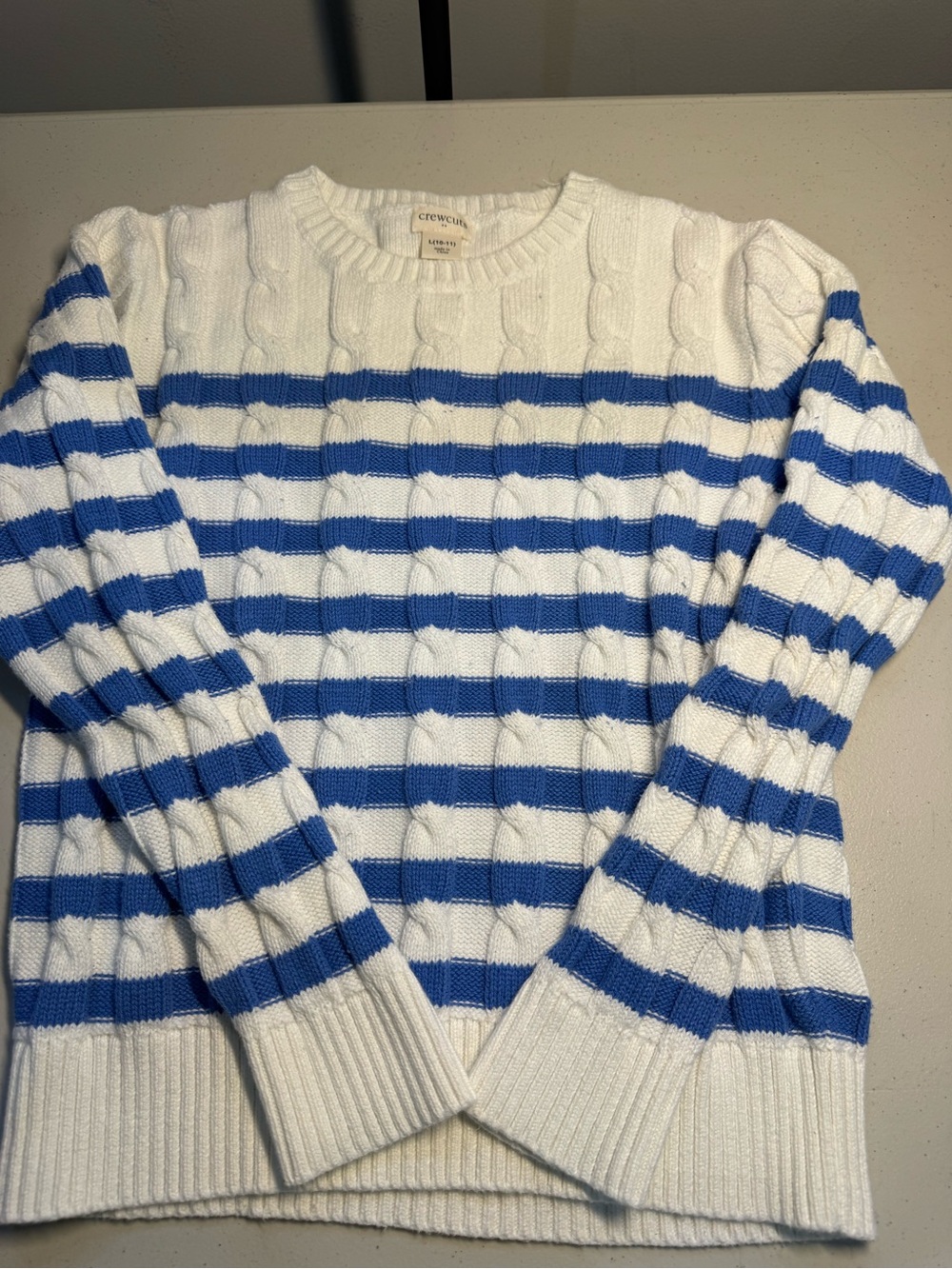Girls Crewcuts Blue White Striped Cable Knit Sweater Size L 10-11